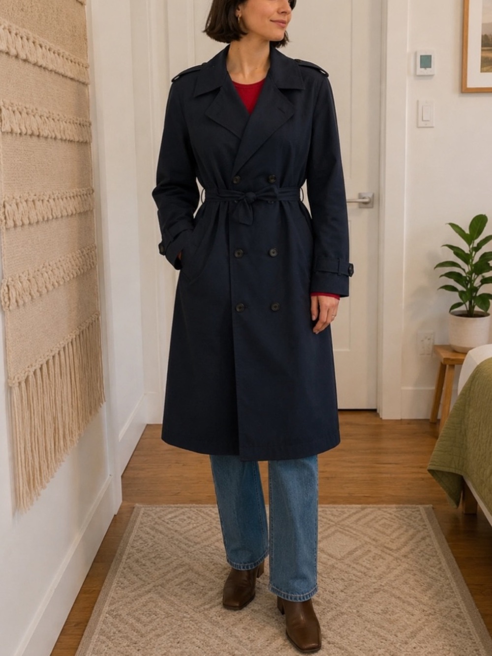 Vintage Lindor Petite Navy Trench Coat Size Medium
